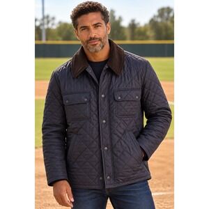 Barbour Quilted Jacket Mens Large Navy Diamond Stitch Corduroy Collar Coat